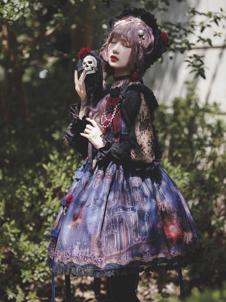 Midnight Magic Sweetheart Neckline High Waist Ruffle Trim Jumper Skirt