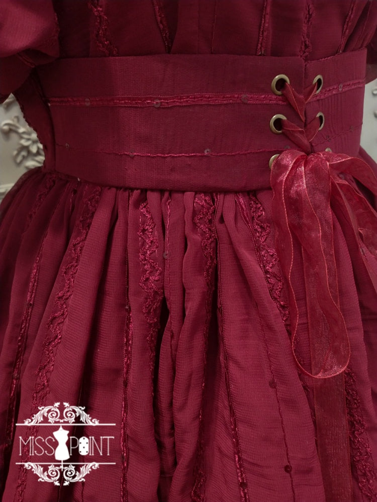 Tulip 1.0 Tiered Skirt and Ruffle Trim Short Sleeves One Piece Version A (Lace Applique Neckline)/Version B