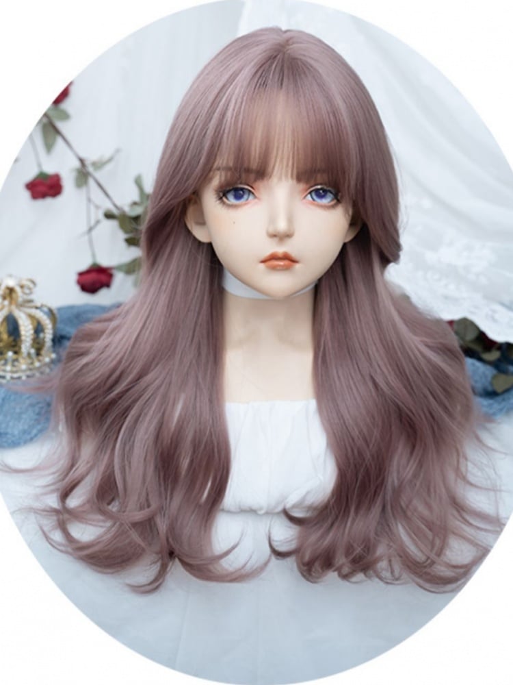 Purple Long Wavy Synthetic Wig with Air Bangs