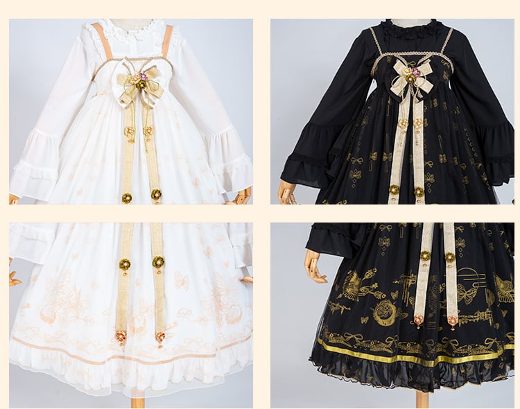 Daytime Fantasy Night Archaic Style Pattern Print Design Gold Stamping JSK