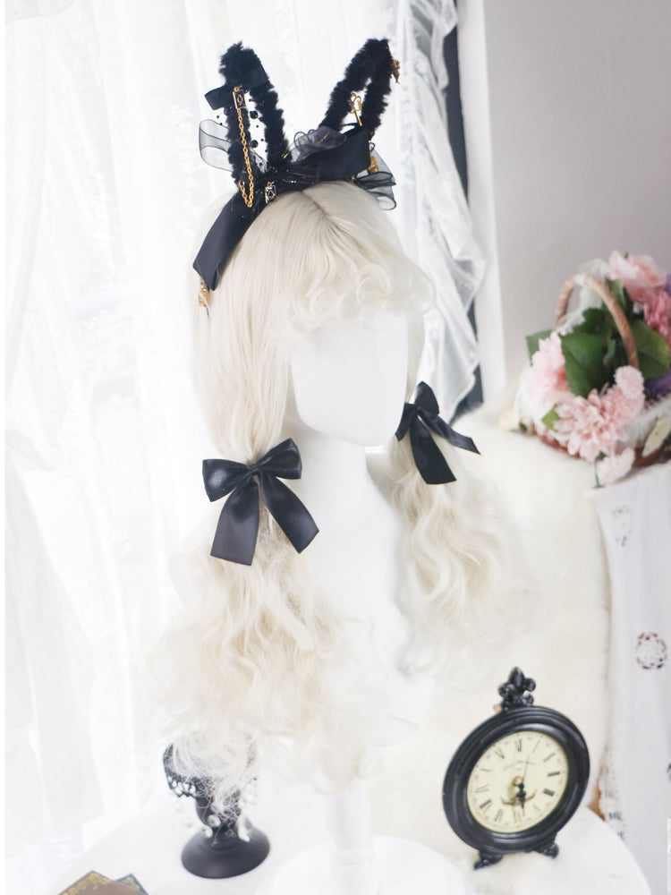 60cm Off White Long Wavy Wig with Curly Bangs