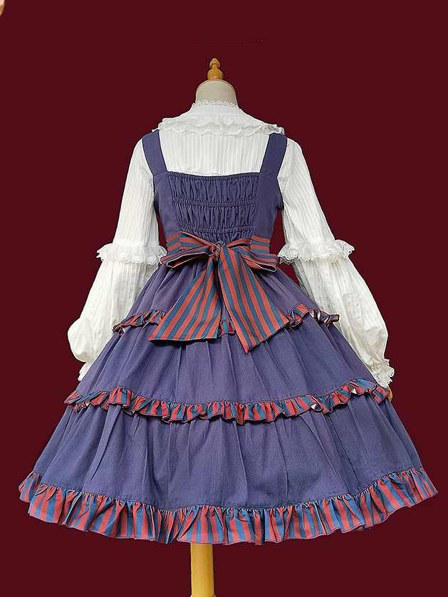 Little Sweetie Peter Pan Collar Natural Waist Tiered Skirt and Ruffle Trim Jumper Skirt