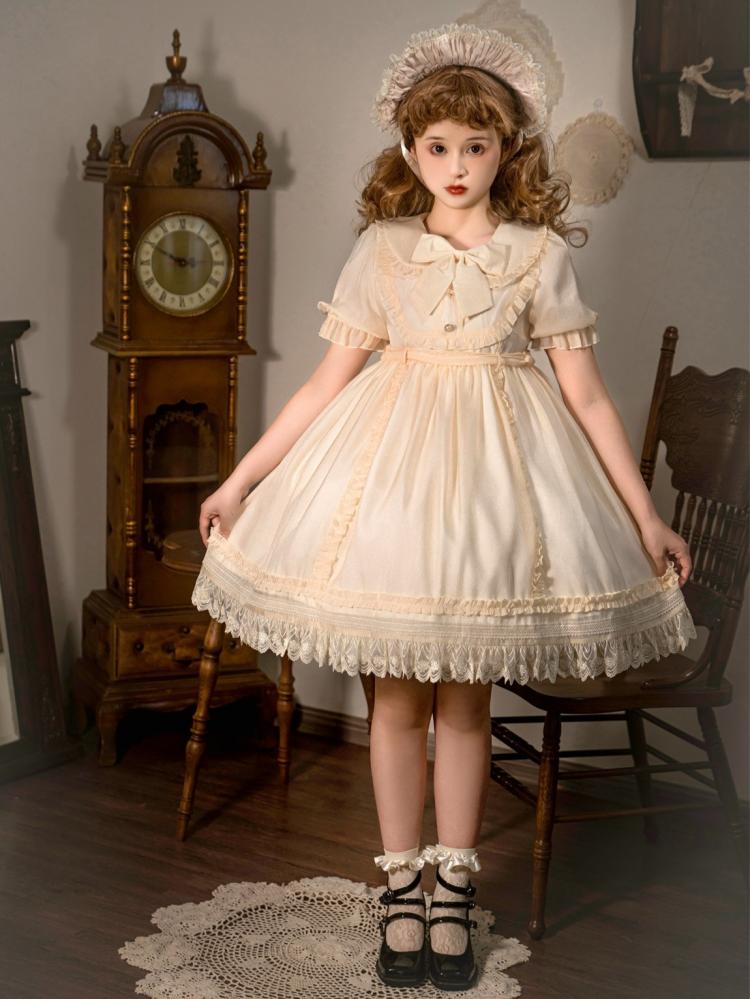 Warm Breeze Into String Peter Pan Collar High Waist Short Sleeves Lolita OP