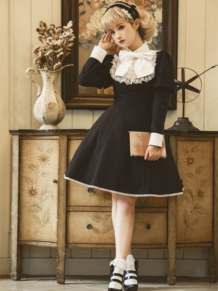White and Black Banded Collar One Piece Long Sleeves