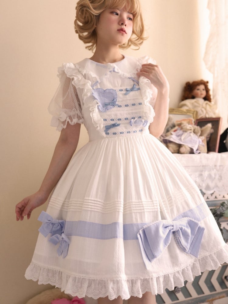 In Stock Bowknot High Waist Ruffle Hem Jumper Skirt