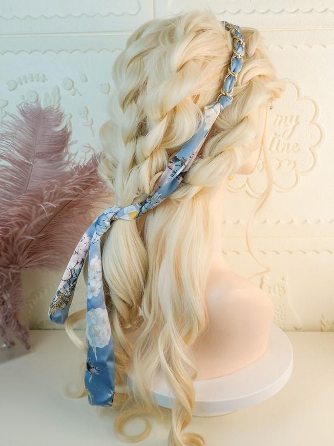 Paris At Sunset Waist Length Milk Yellow Curly Lolita Hand-braided Wig