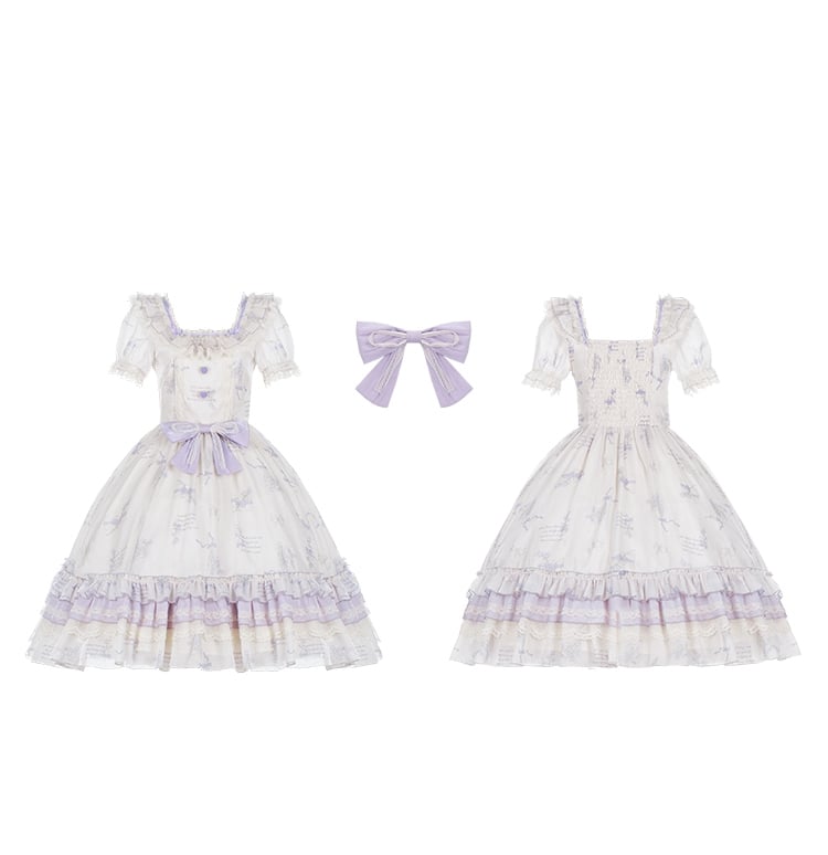 White and Purple Bluebell Print Square Neckline One Piece