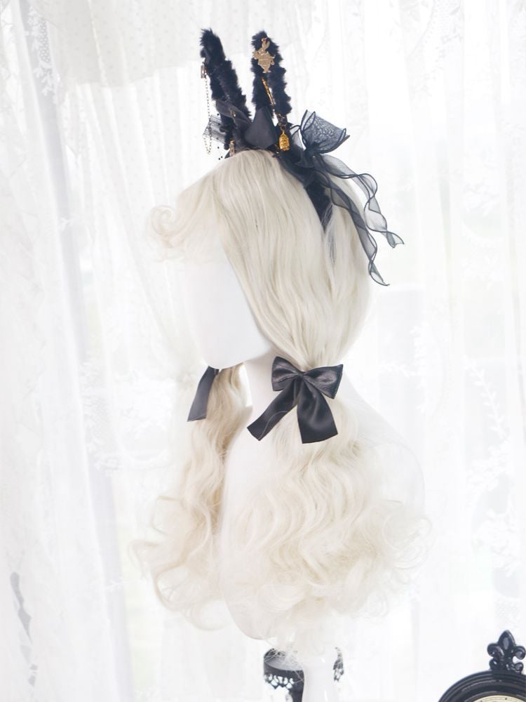 60cm Off White Long Wavy Wig with Curly Bangs