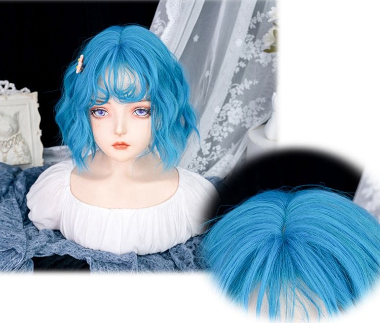 Sea Blue Wavy Bob Synthetic Wig