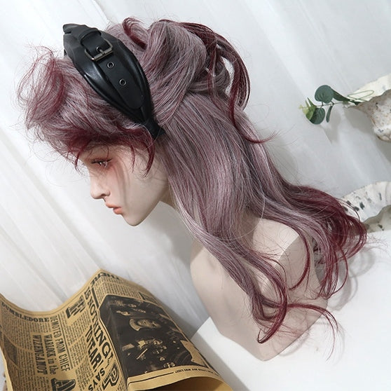 White and Wine Red Ombre Hair Color Long Wavy Synthetic Wig