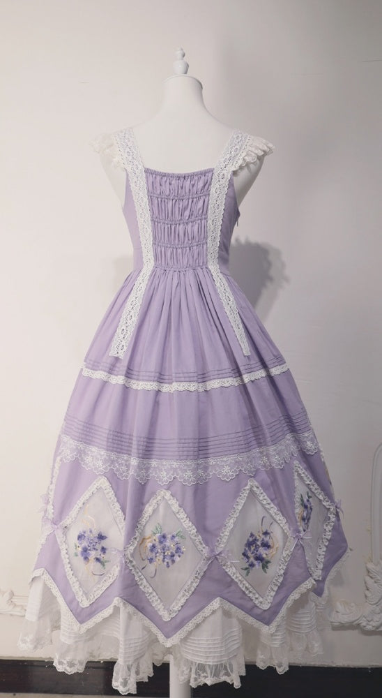 In Stock Floral Embroidery Bowknot Details Lace Patches Jumper Skirt
