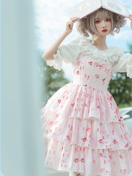 In Stock Girl's Love Letter Print Tiered Flounce Hem Lolita JSK
