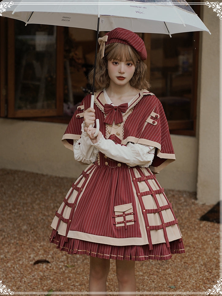 Little Detective Striped Pattern Birdcage Design Overalls