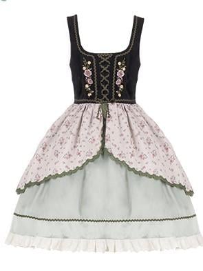 Heidi's Dream Lace-up Detail Ruffle Trim Floral Print Lolita JSK