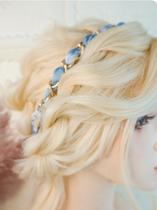 Paris At Sunset Waist Length Milk Yellow Curly Lolita Hand-braided Wig