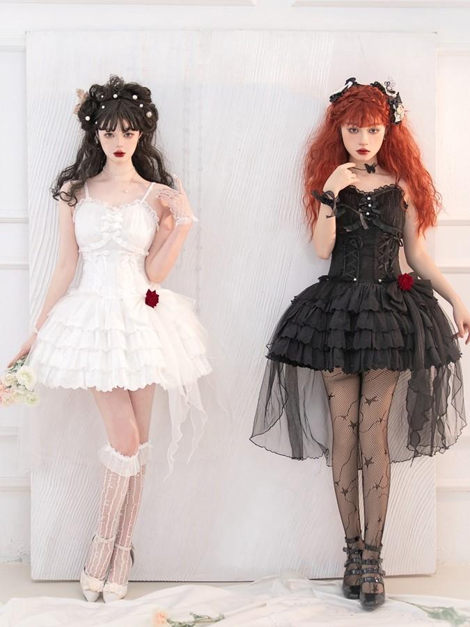 Little Rose Kuro and Shiro Style Sweetheart Neckline High Waist Jumper Skirt