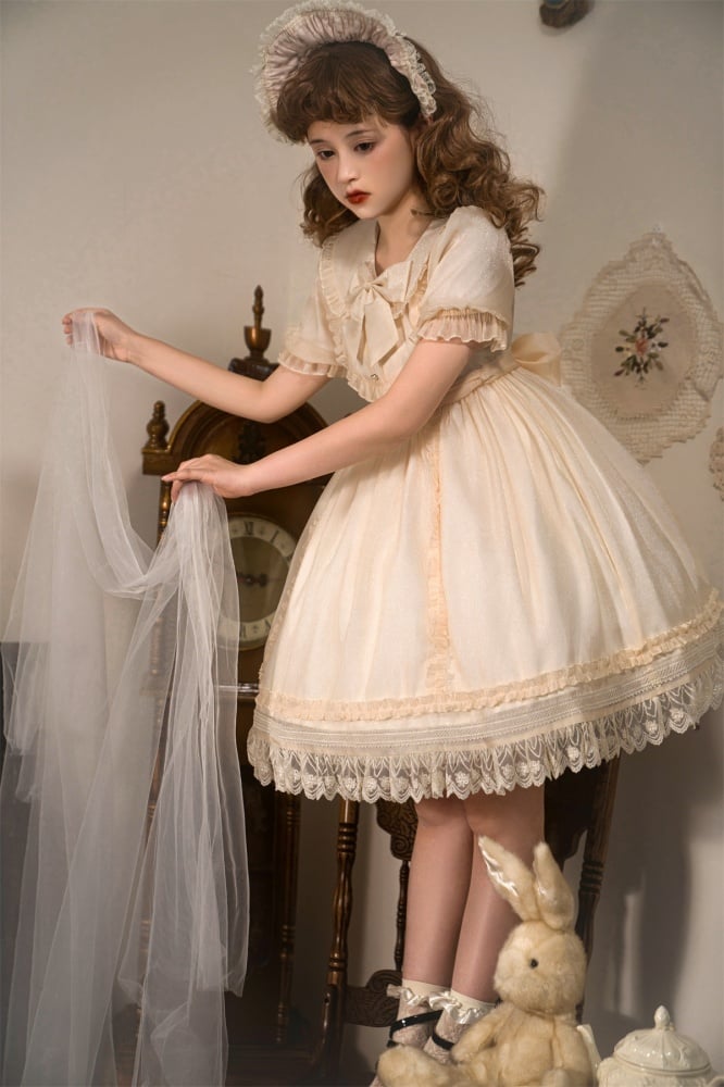 Warm Breeze Into String Peter Pan Collar High Waist Short Sleeves Lolita OP