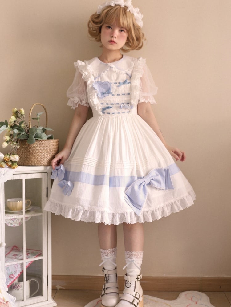 In Stock Bowknot High Waist Ruffle Hem Jumper Skirt