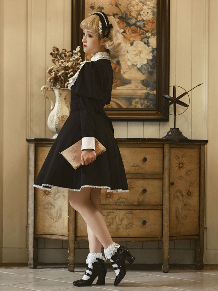 White and Black Banded Collar One Piece Long Sleeves