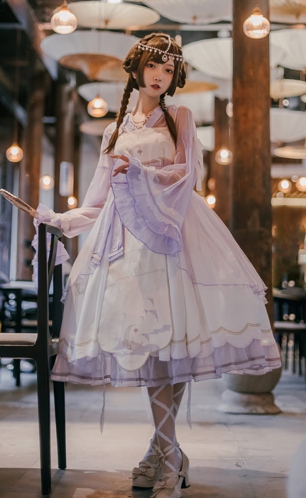 Night and Warbler Chinoiserie Style Han Lolita JSK+Long Flounce Bell Sleeves Blouse Set
