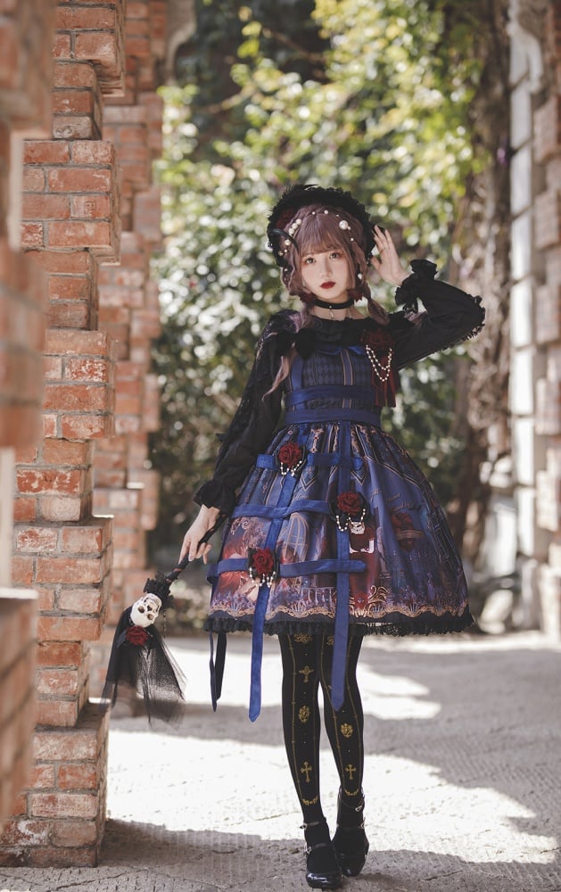 Midnight Magic Sweetheart Neckline High Waist Ruffle Trim Jumper Skirt