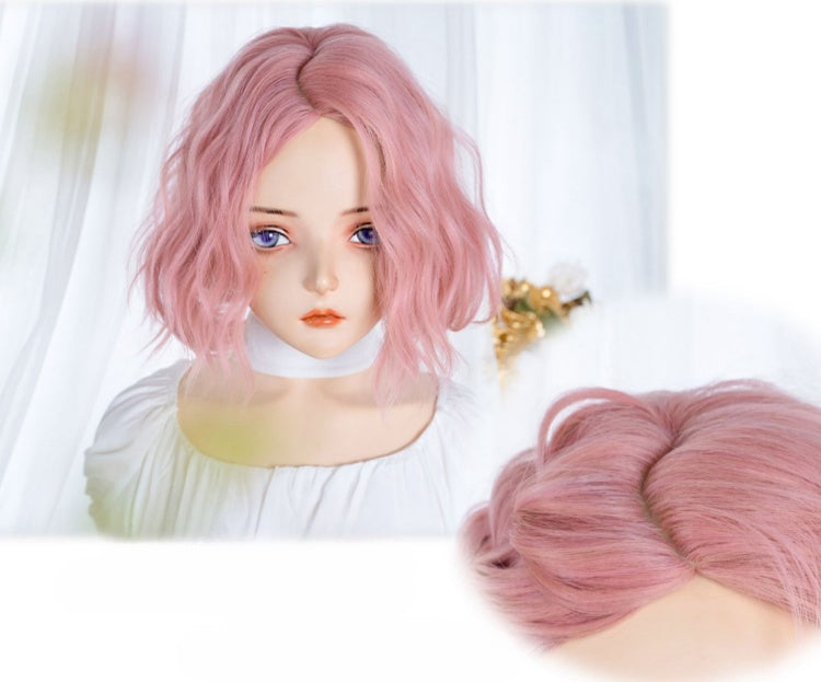 Pink Chin Length Wavy Synthetic Wig