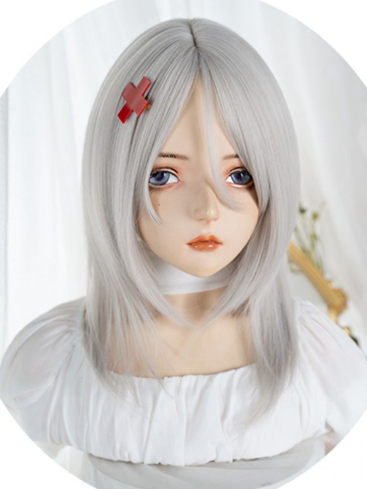 Silver Shoulder Length Layered Cut Synthetic Straight Wig