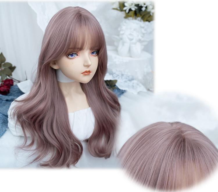 Purple Long Wavy Synthetic Wig with Air Bangs
