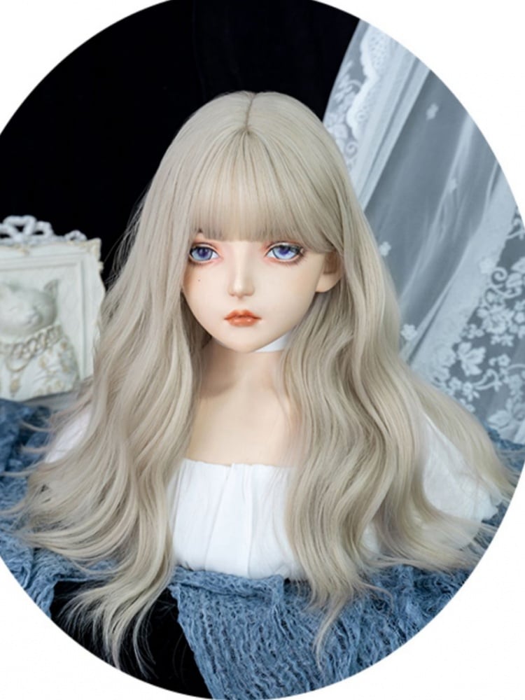 Light Blonde Long Wavy Synthetic Wig with Full Bangs