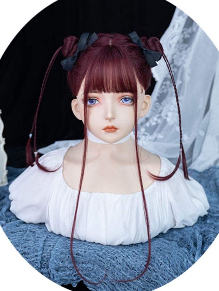 Wine Red Long Synthetic Wavy Wig with Full Bangs