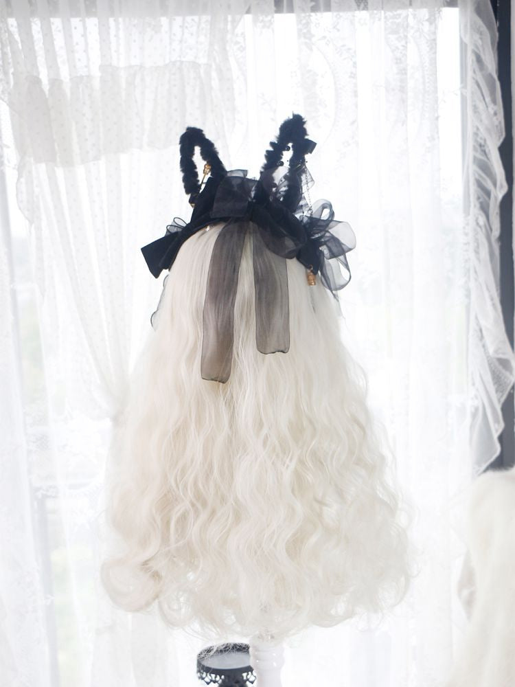 60cm Off White Long Wavy Wig with Curly Bangs