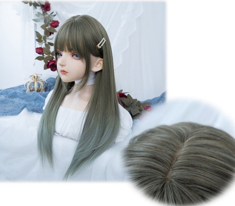 Light Brown and Green Ombre Hair Color Long Straight Synthetic Wig