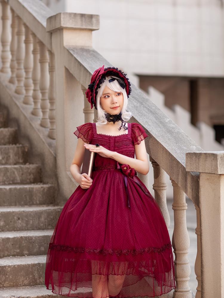 A Scene of Dance Music Color Red/Black Square Neckline Jumper Skirt