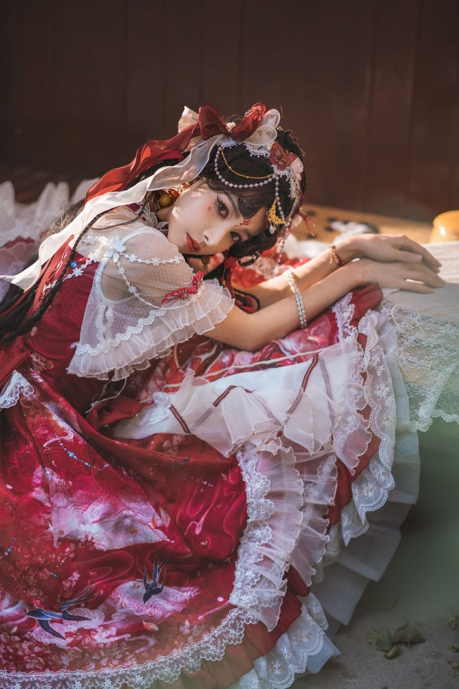 In Stock The Nine-Colored Deer Red Qi Lolita Dress Full Set