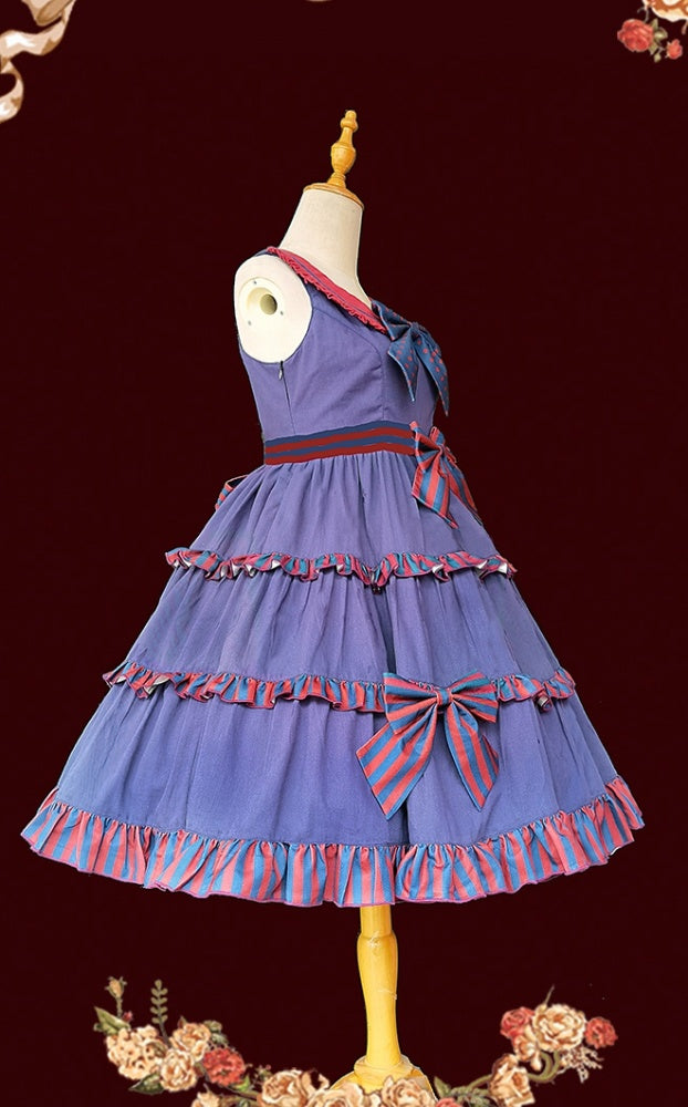 Little Sweetie Peter Pan Collar Natural Waist Tiered Skirt and Ruffle Trim Jumper Skirt