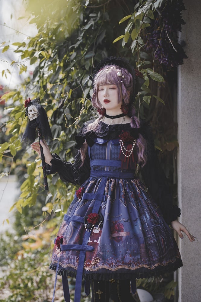 Midnight Magic Sweetheart Neckline High Waist Ruffle Trim Jumper Skirt