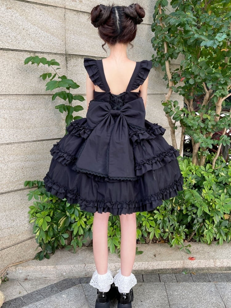 7 Color Options Lace-up Detail Sweetheart Neckline Ruffle Trim Hem Jumper Skirt