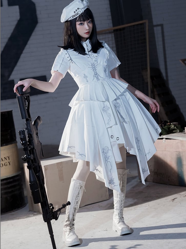 Thorns of Fog Color White Cross and Thorns Embroidery Military One Piece/Full Set