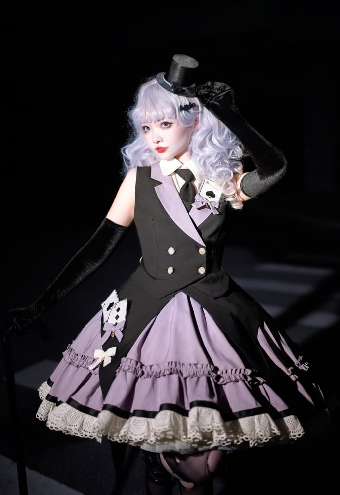 Poker Decorated Vest+Jumper Skirt+Tie Set