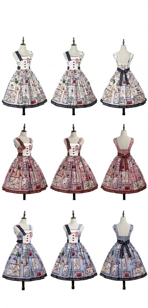 White High Waist Print Design Jumper Skirt