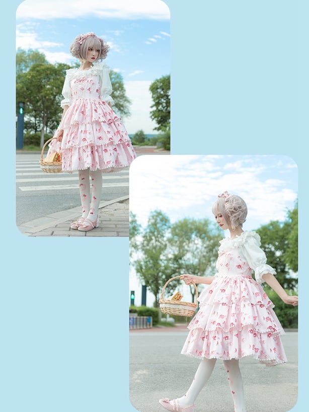 In Stock Girl's Love Letter Print Tiered Flounce Hem Lolita JSK