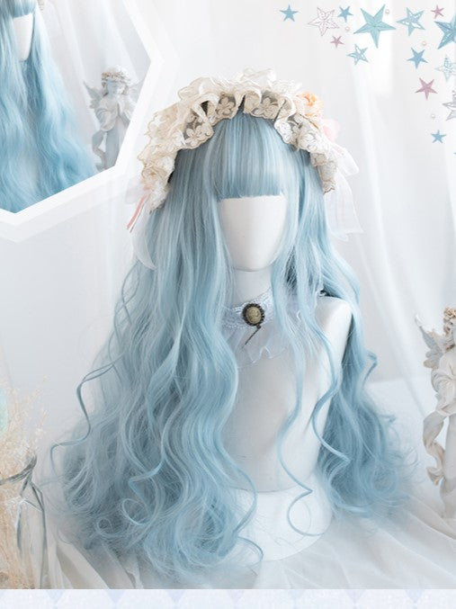 Song of the Shark Water Blue Long Curly Synthetic Wig with Bangs
