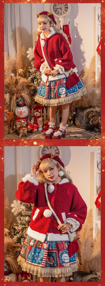 Jingle Bell Color Red Chiristmas Print Big Bow Bodice High Waist JSK