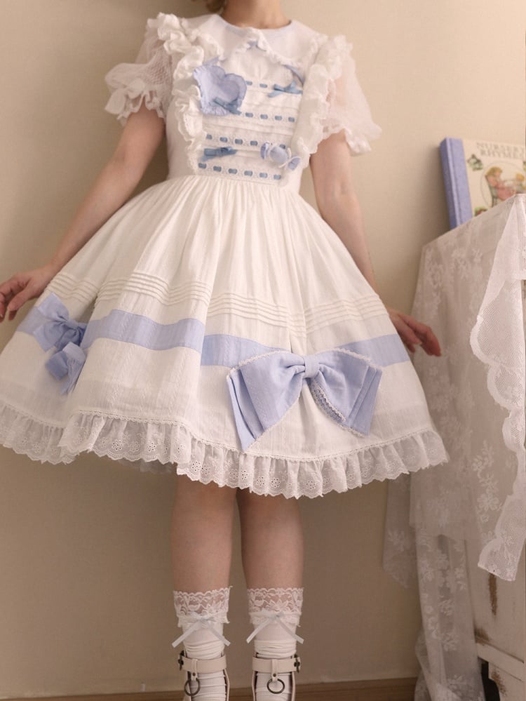 In Stock Bowknot High Waist Ruffle Hem Jumper Skirt