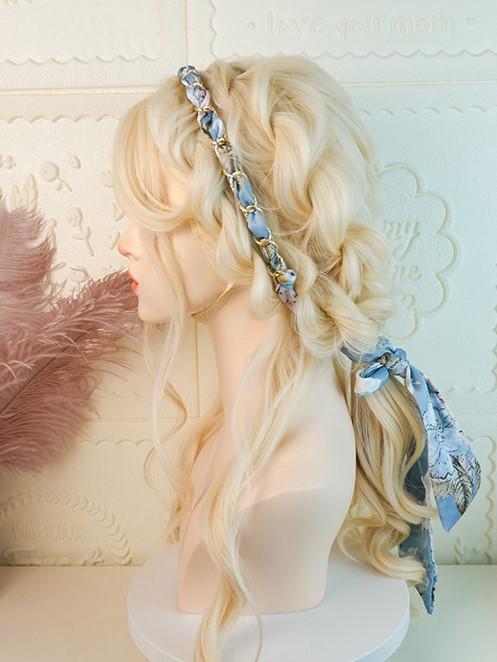 Paris At Sunset Waist Length Milk Yellow Curly Lolita Hand-braided Wig