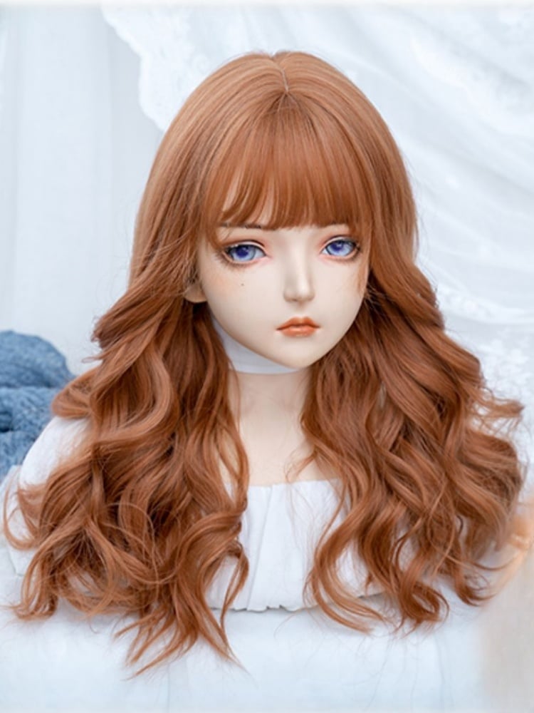 Orange Long Wavy Synthetic Wig with Full Bangs