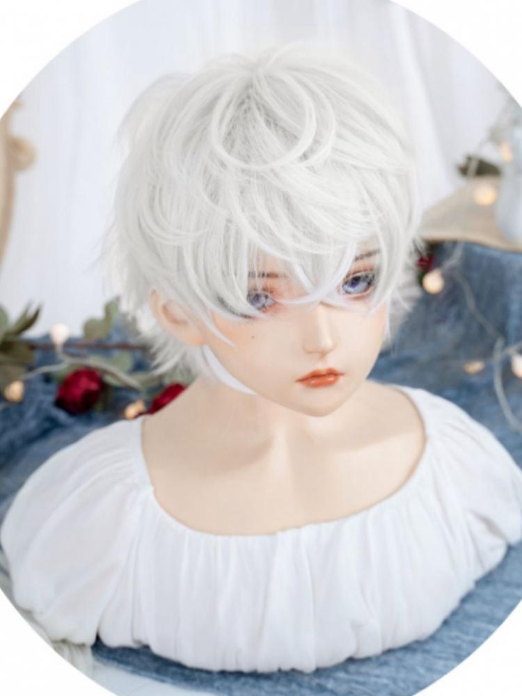 White Short Curly Boy Style Wig