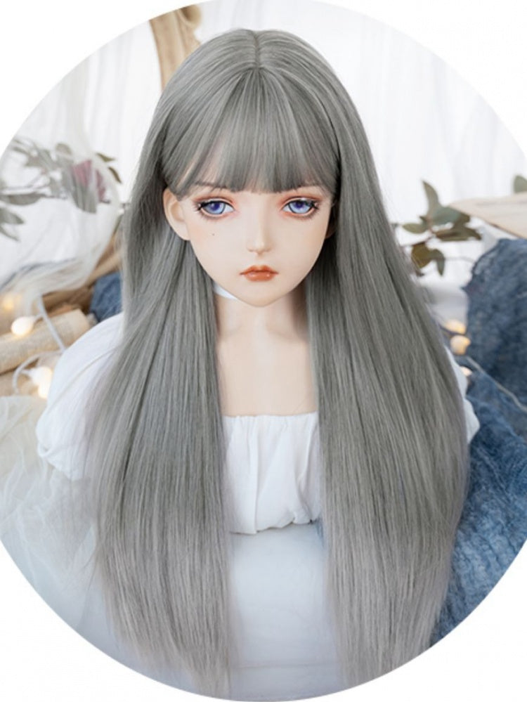 Silver and Grey Ombre Hair Color Medium Length Synthetic Straight Wig