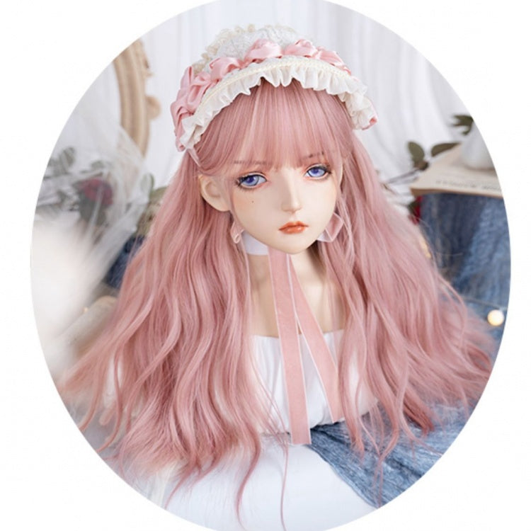 Pink Medium Length Synthetic Wavy Wig with Air Bangs