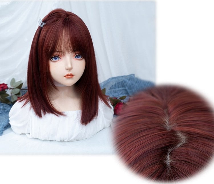 Reddish Straight Synthetic Wig with Air Bangs